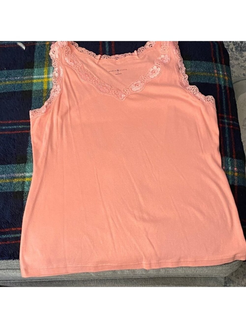 NWOT Karen ScottPink Lace Trim Tank Top